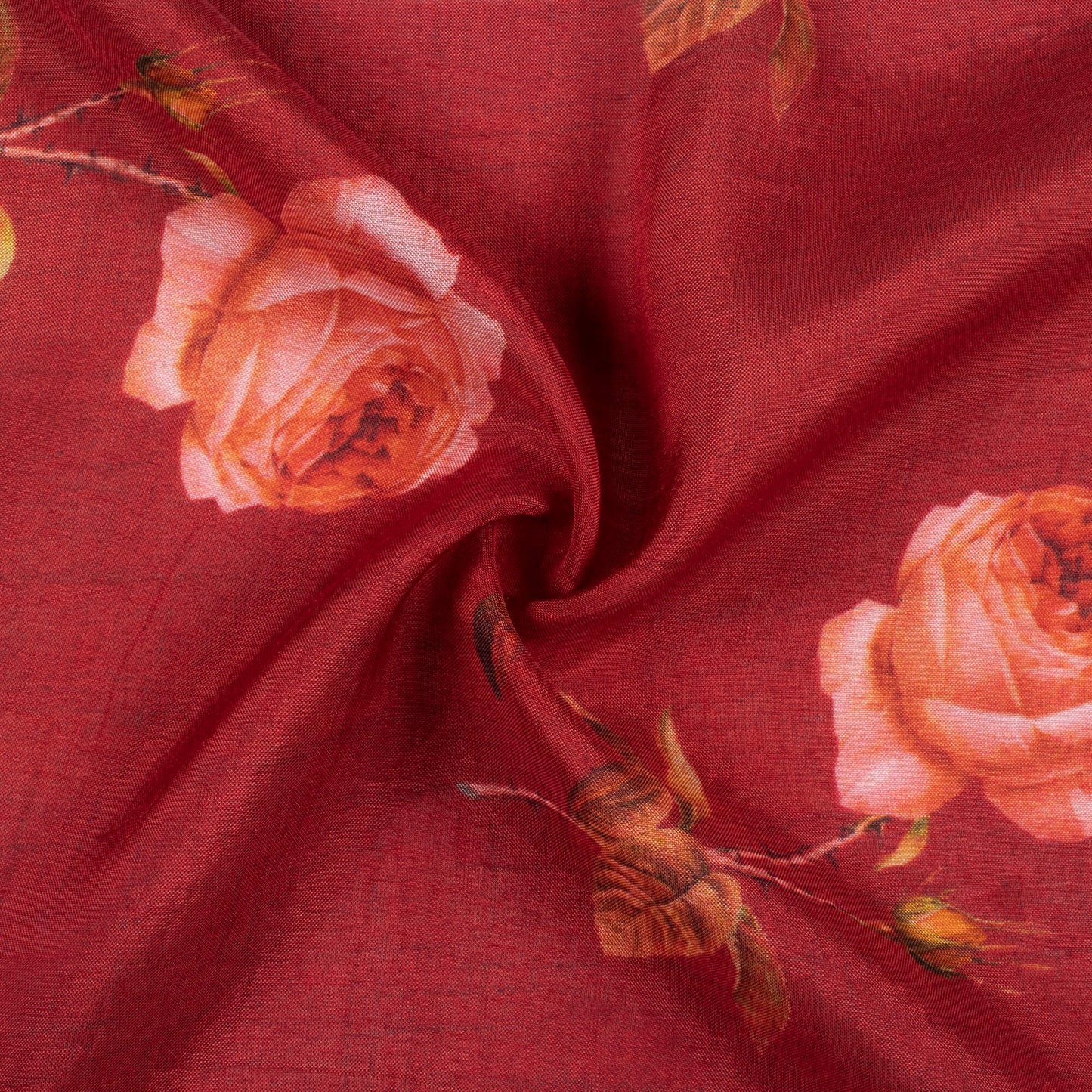Sangria Red And Peach Floral Pattern Digital Print Viscose Muslin Fabric
