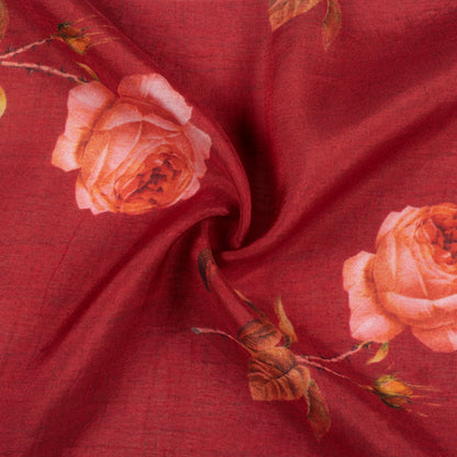 Sangria Red And Peach Floral Pattern Digital Print Viscose Muslin Fabric