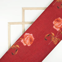 Sangria Red And Peach Floral Pattern Digital Print Viscose Muslin Fabric