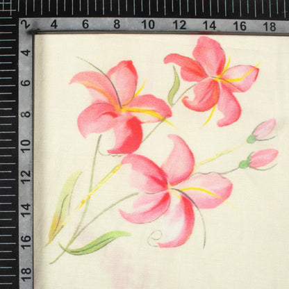 Cream And Taffy Pink Floral Pattern Digital Print Viscose Muslin Fabric
