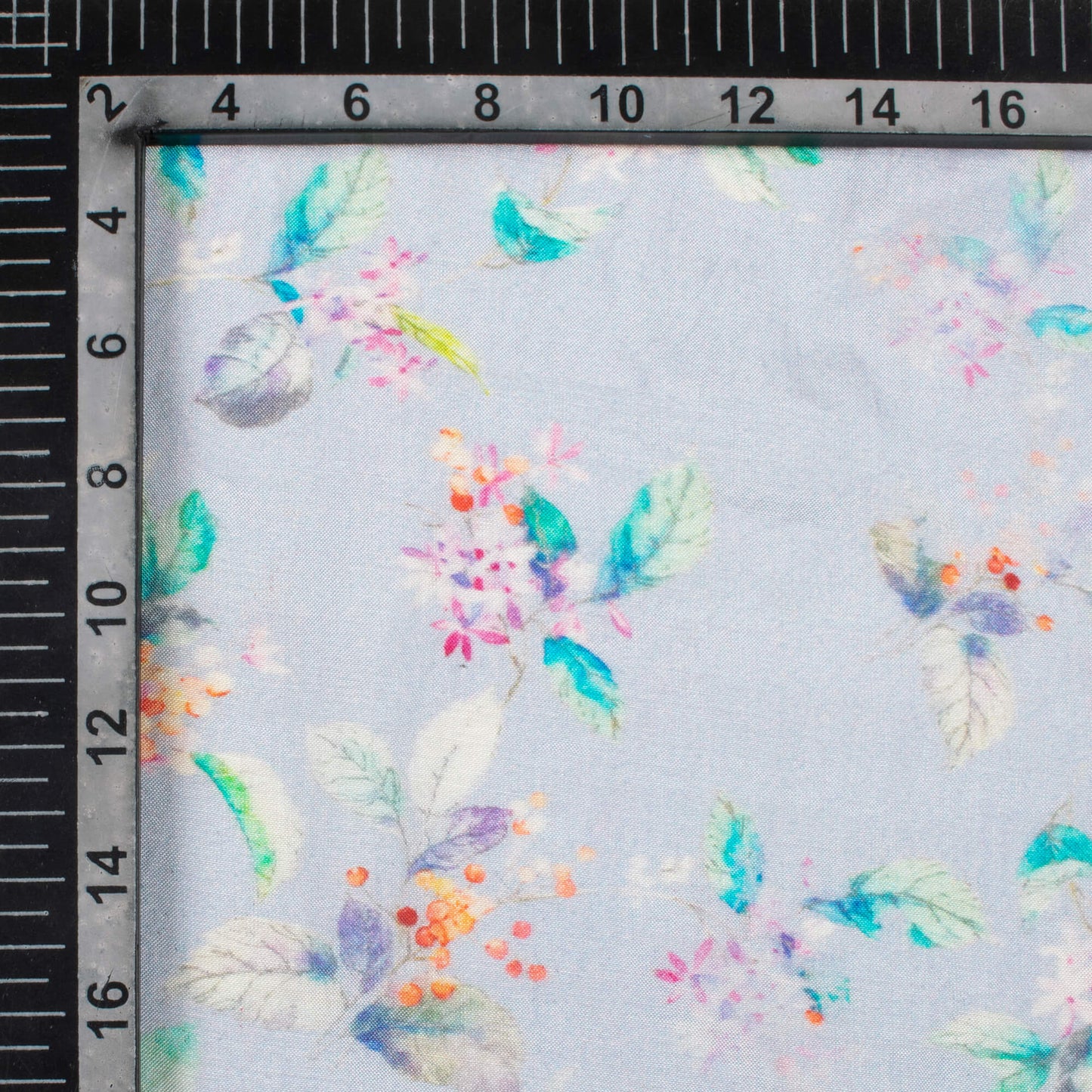 Wisteria Purple And Pine Green Leaf Pattern Digital Print Viscose Muslin Fabric