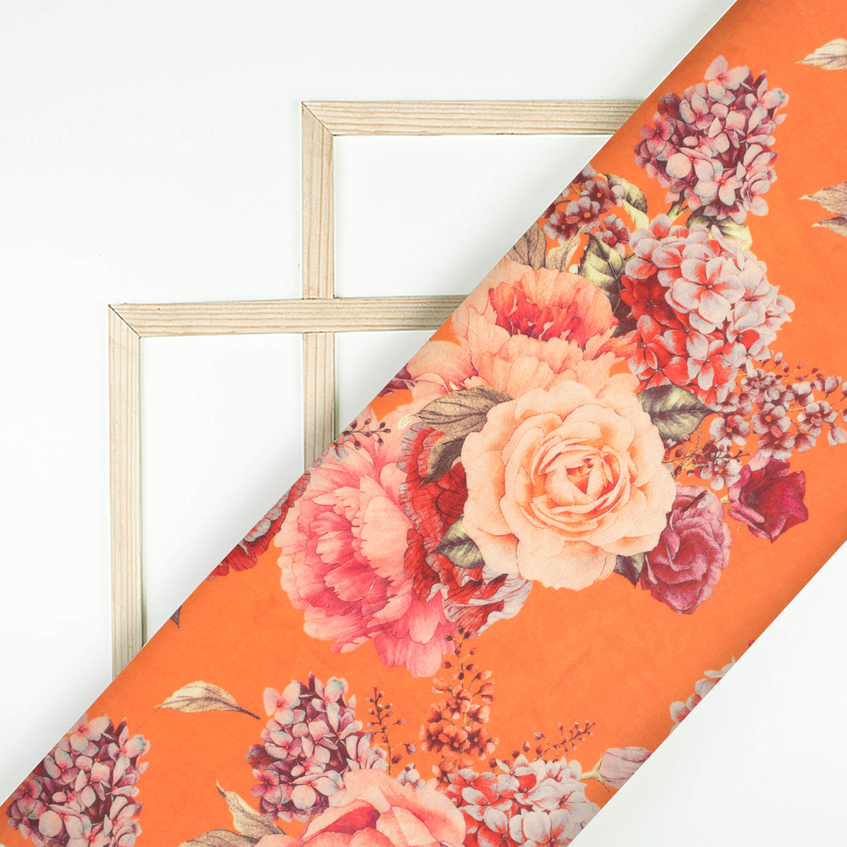 Fiery Orange And Blush Red Floral Pattern Digital Print Viscose Muslin Fabric