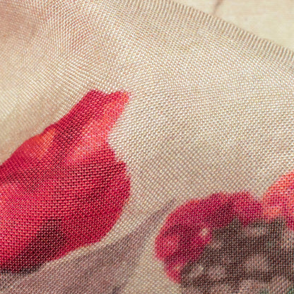 Cream And Rose Red Floral Pattern Digital Print Viscose Muslin Fabric