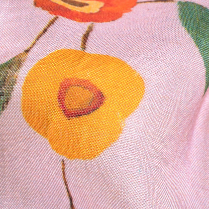 Pale Pink And Dark Orange Floral Pattern Digital Print Viscose Muslin Fabric