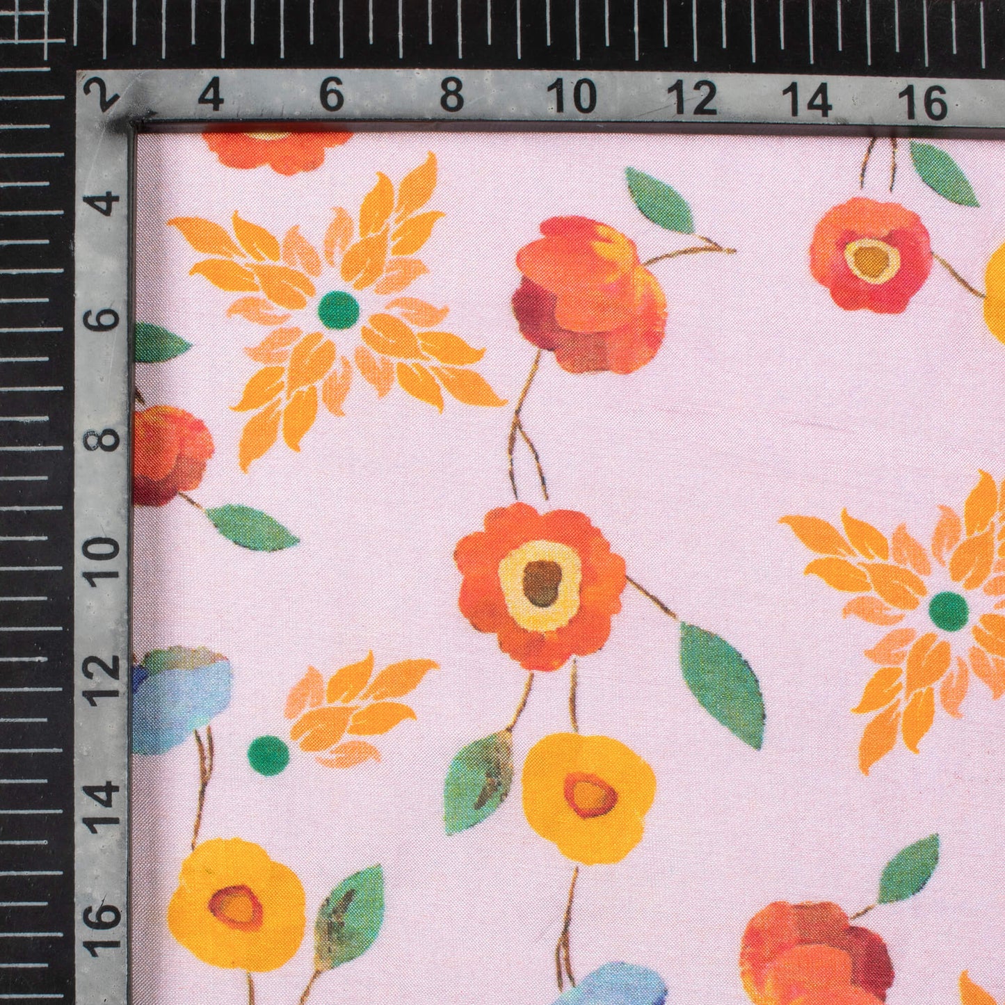 Pale Pink And Dark Orange Floral Pattern Digital Print Viscose Muslin Fabric