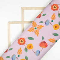 Pale Pink And Dark Orange Floral Pattern Digital Print Viscose Muslin Fabric