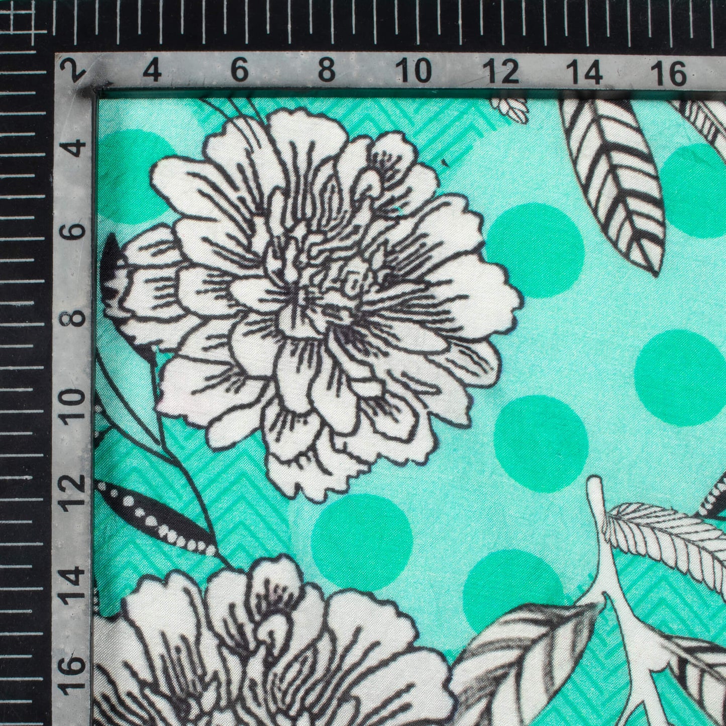 Aqua Green And Black Floral Pattern Digital Print Viscose Muslin Fabric