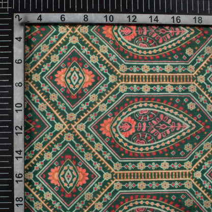 Forest Green And Blood Red Traditional Pattern Digital Print Viscose Muslin Fabric
