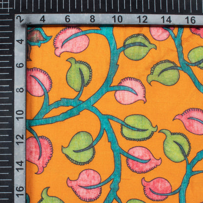 Ochre Orange And Taffy Pink Kalamkrii Pattern Digital Print Viscose Muslin Fabric