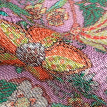 Violet Blue And Green Floral Pattern Digital Print Viscose Muslin Fabric