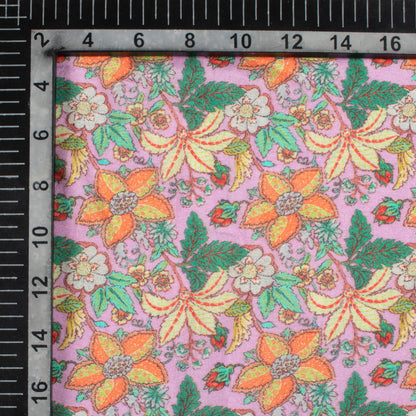 Violet Blue And Green Floral Pattern Digital Print Viscose Muslin Fabric