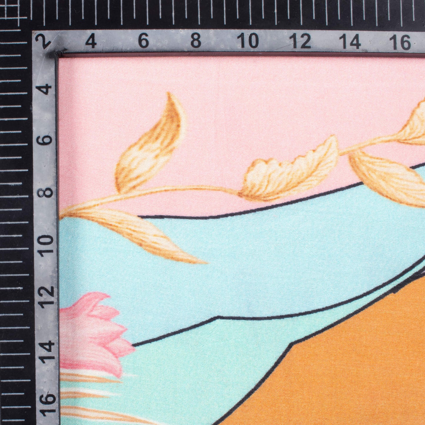Baby Pink And Sky Blue Leaf Pattern Digital Print Viscose Muslin Fabric