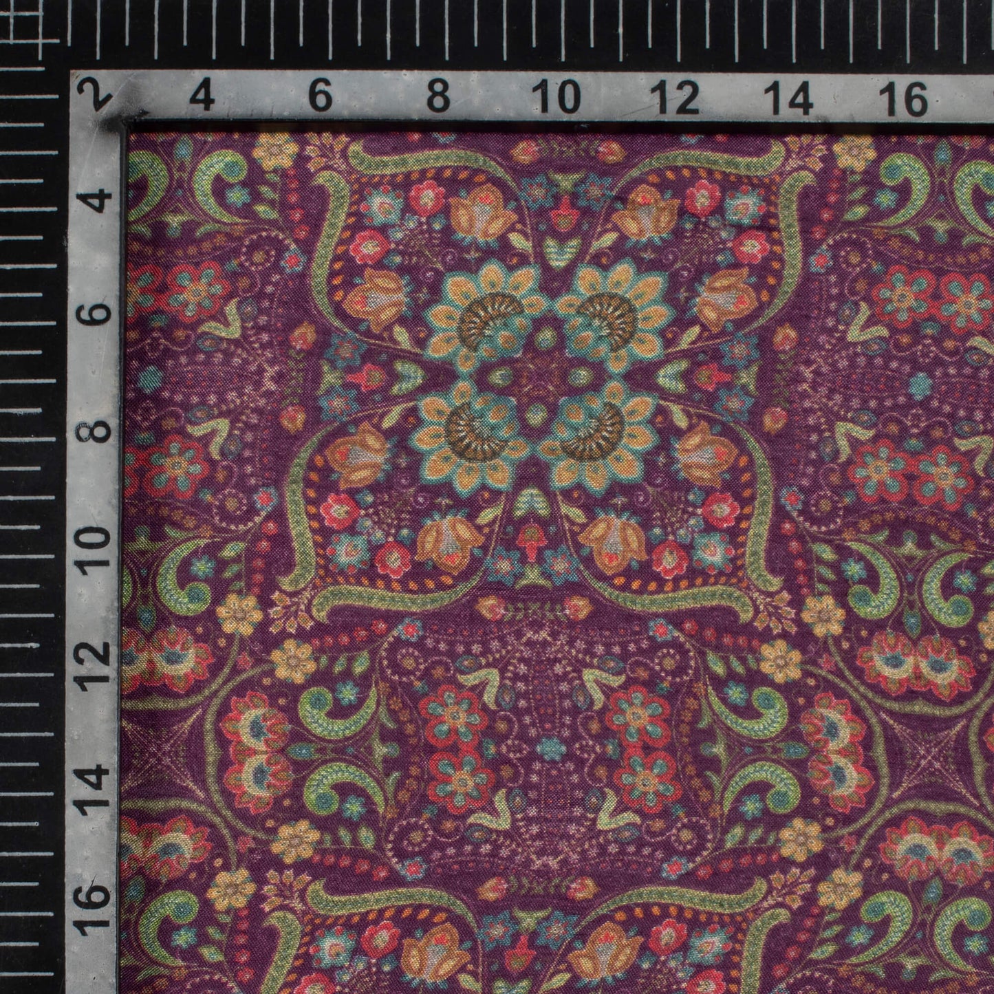 Seal Brown And Fern Green Traditional Pattern Digital Print Viscose Muslin Fabric