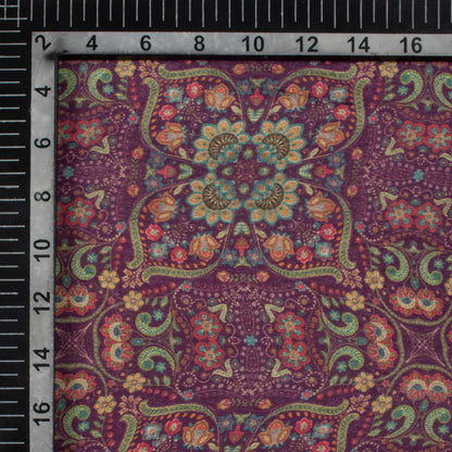 Seal Brown And Fern Green Traditional Pattern Digital Print Viscose Muslin Fabric