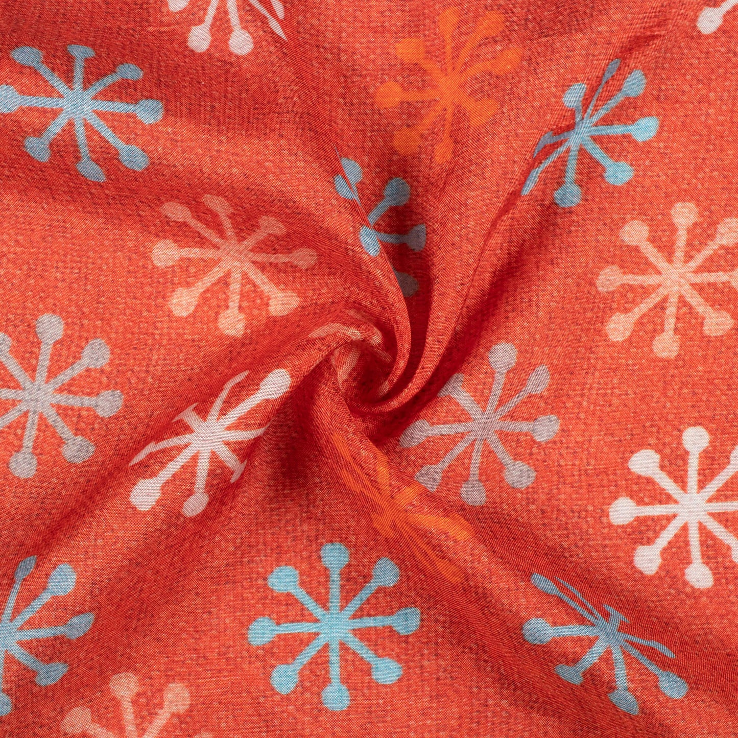 Burnt Orange And Sky Blue Geometric Pattern Digital Print Viscose Muslin Fabric