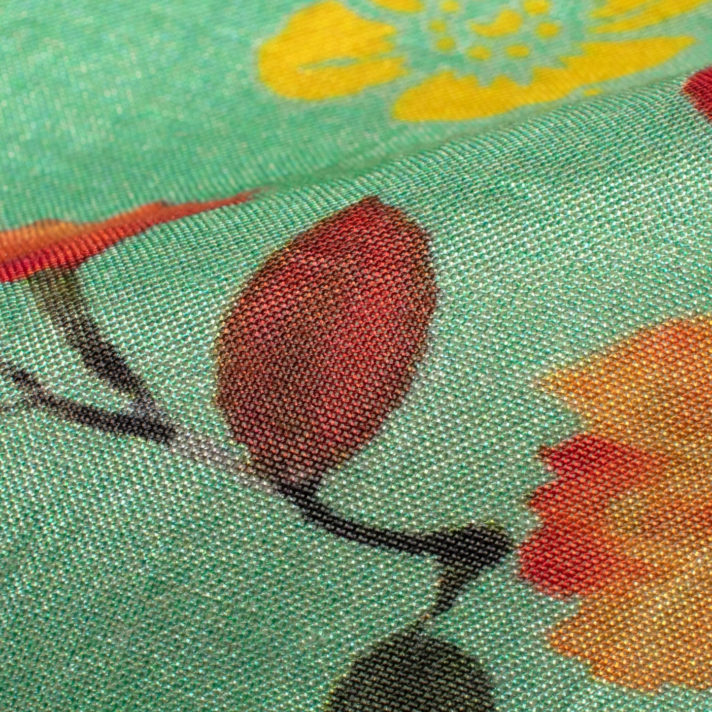 Viridian Green And Maroon Floral Pattern Digital Print Viscose Muslin Fabric