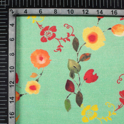 Viridian Green And Maroon Floral Pattern Digital Print Viscose Muslin Fabric