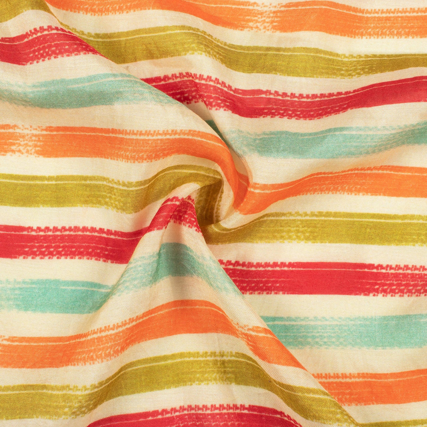 Olive Green And Maroon Stripes Pattern Digital Print Viscose Muslin Fabric