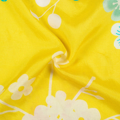Bumblebee Yellow And Teal Green Floral Pattern Digital Print Viscose Muslin Fabric