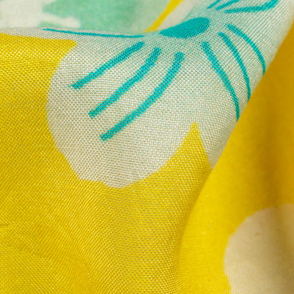Bumblebee Yellow And Teal Green Floral Pattern Digital Print Viscose Muslin Fabric