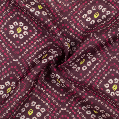 Magenta Purple And White Bandhanii Pattern Digital Print Viscose Muslin Fabric