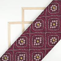 Magenta Purple And White Bandhanii Pattern Digital Print Viscose Muslin Fabric