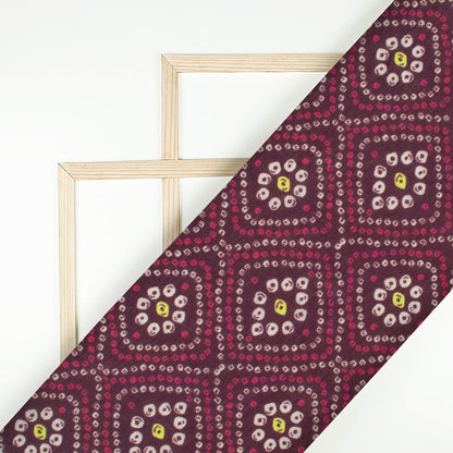 Magenta Purple And White Bandhanii Pattern Digital Print Viscose Muslin Fabric