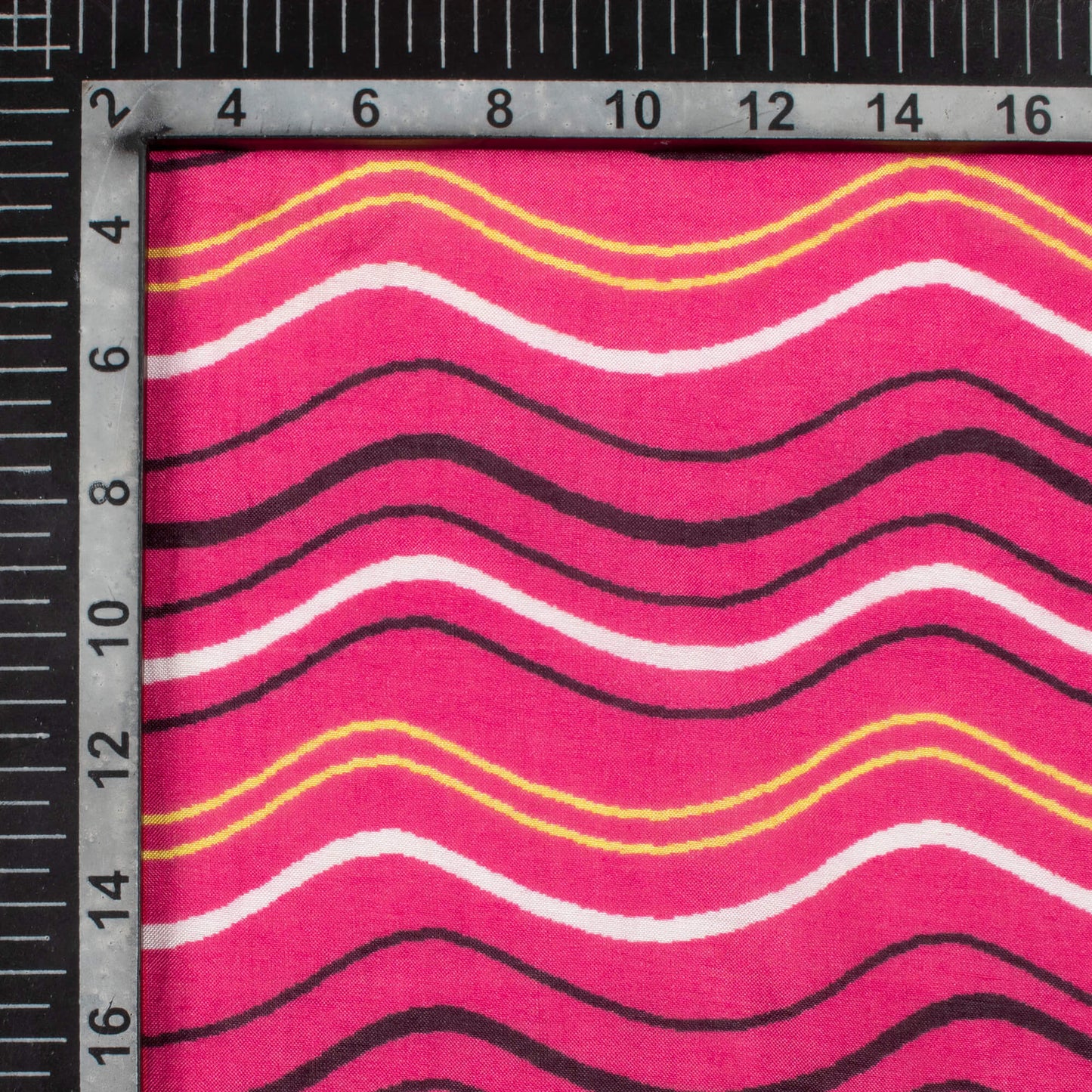 Magenta Pink And Black Leheriya Pattern Digital Print Viscose Muslin Fabric