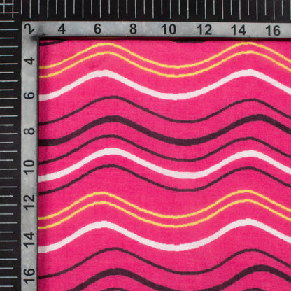Magenta Pink And Black Leheriya Pattern Digital Print Viscose Muslin Fabric
