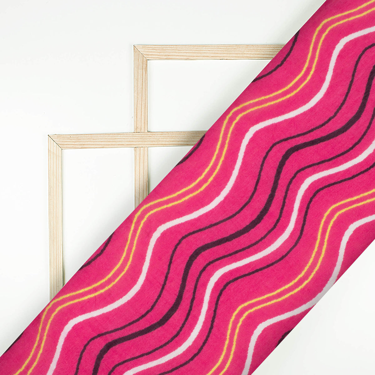Magenta Pink And Black Leheriya Pattern Digital Print Viscose Muslin Fabric