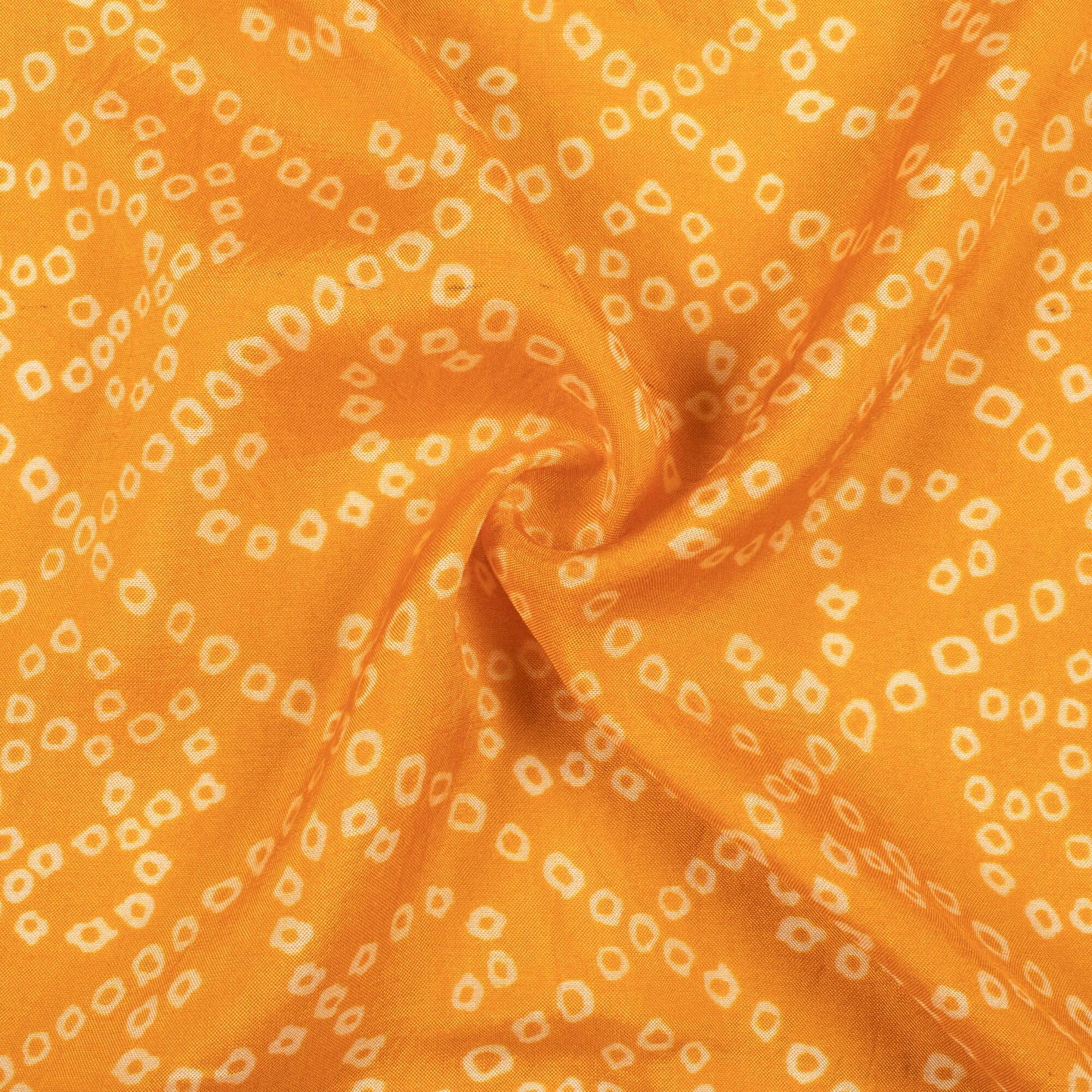 Ochre Orange And White Bandhani Pattern Digital Print Viscose Muslin Fabric