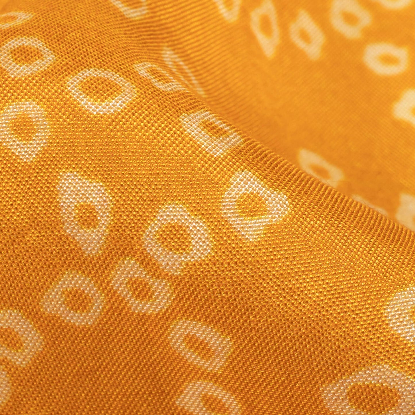 Ochre Orange And White Bandhani Pattern Digital Print Viscose Muslin Fabric