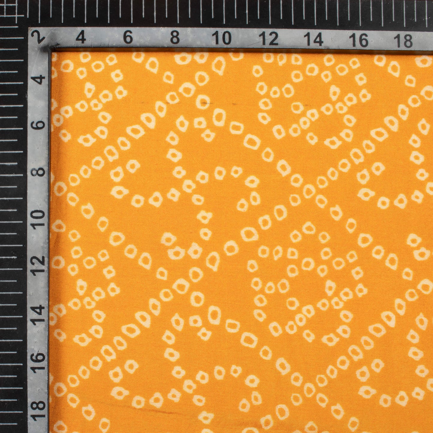 Ochre Orange And White Bandhani Pattern Digital Print Viscose Muslin Fabric
