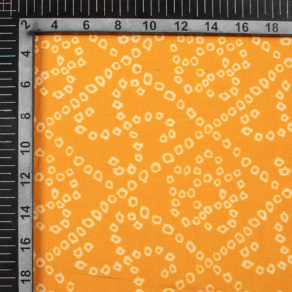 Ochre Orange And White Bandhanii Pattern Digital Print Viscose Muslin Fabric