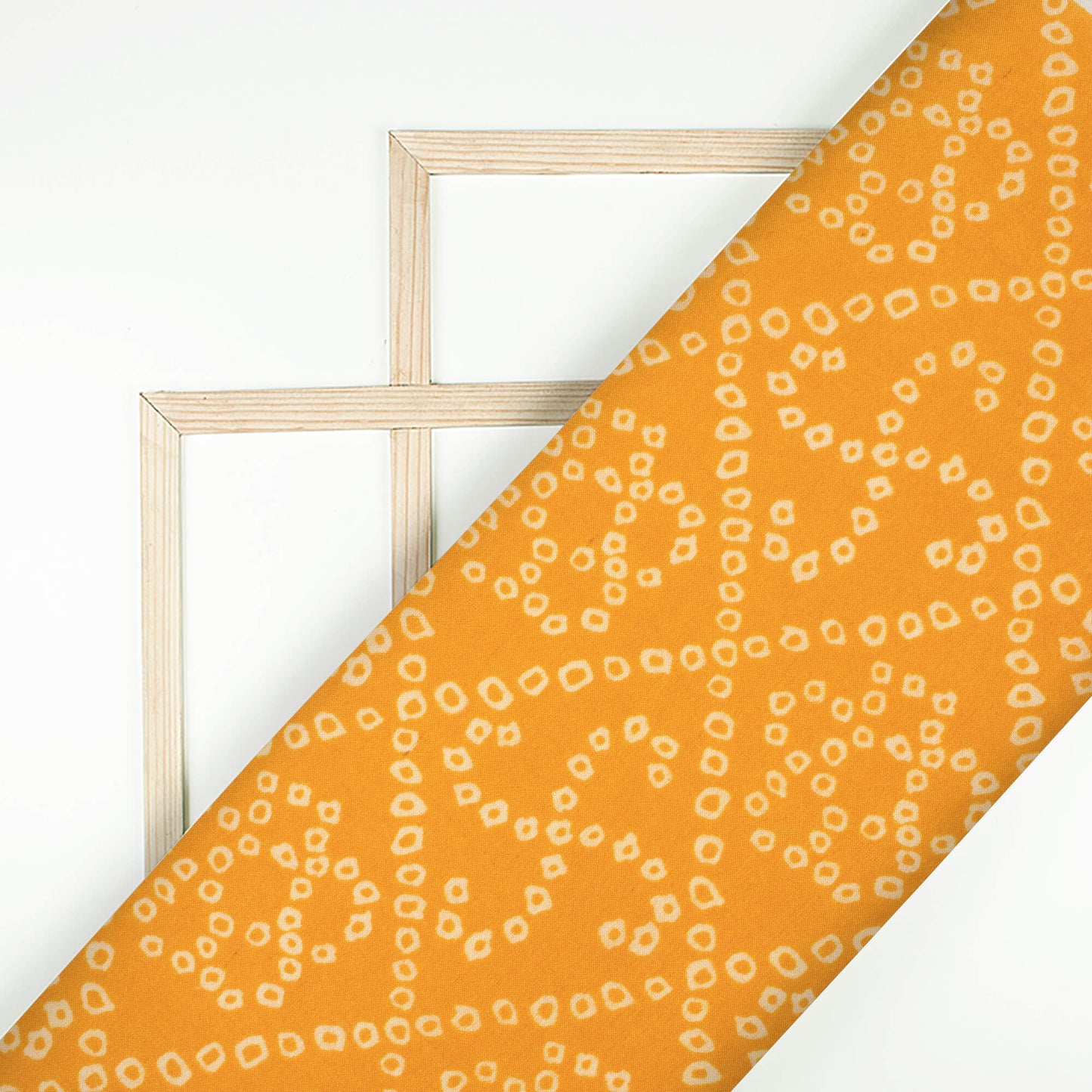 Ochre Orange And White Bandhani Pattern Digital Print Viscose Muslin Fabric