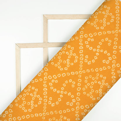Ochre Orange And White Bandhanii Pattern Digital Print Viscose Muslin Fabric