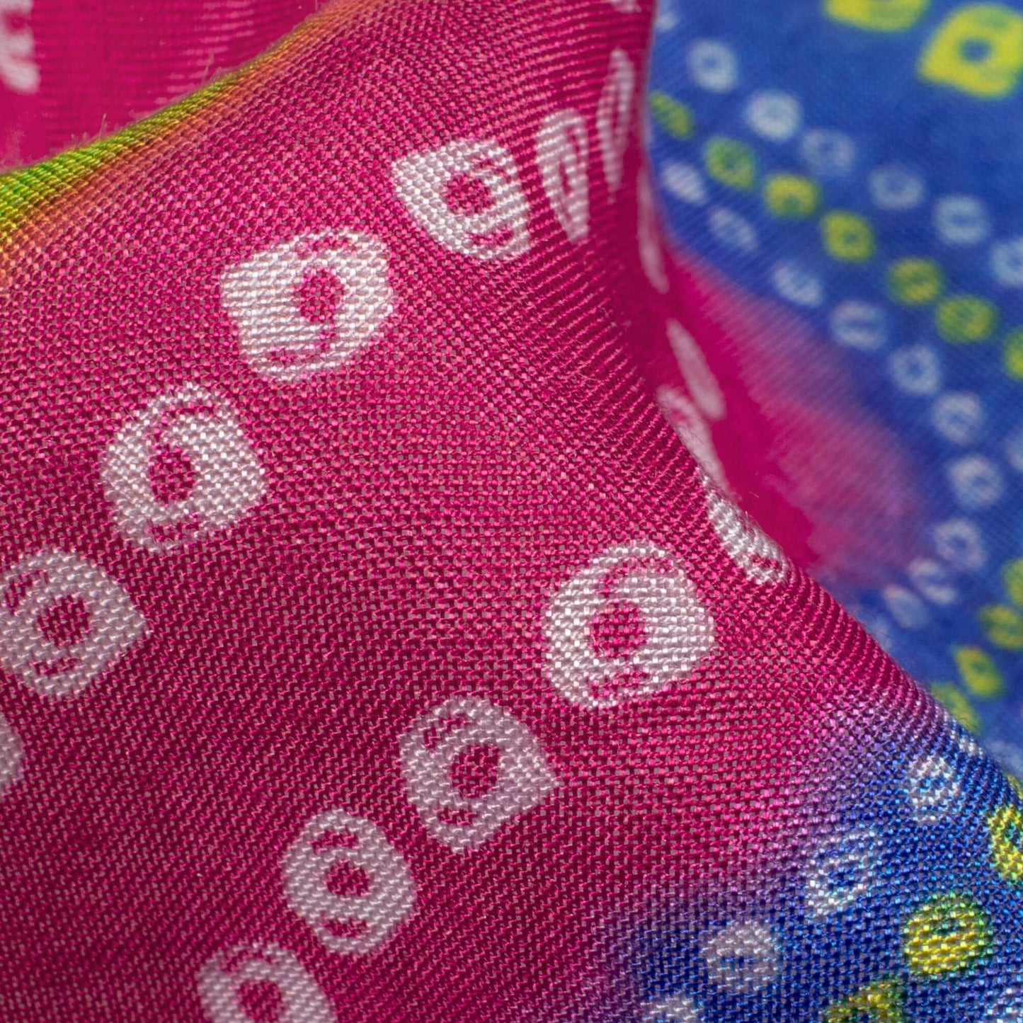 Space Blue And Magenta Pink Bandhani Pattern Digital Print Viscose Muslin Fabric