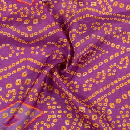 Royal Purple And Pastel Orange Bandhanii Pattern Digital Print Viscose Muslin Fabric