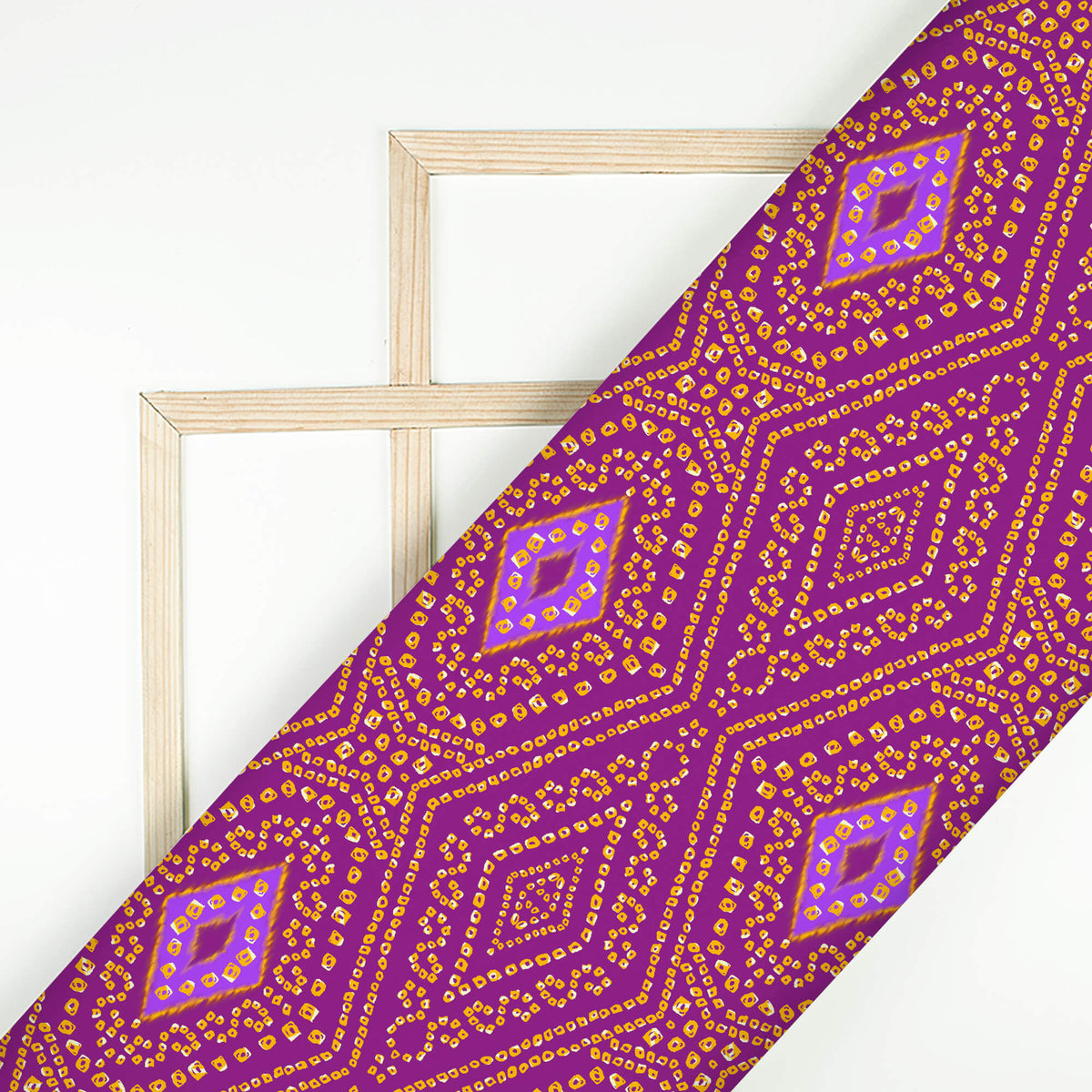 Royal Purple And Pastel Orange Bandhanii Pattern Digital Print Viscose Muslin Fabric