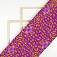 Royal Purple And Pastel Orange Bandhanii Pattern Digital Print Viscose Muslin Fabric