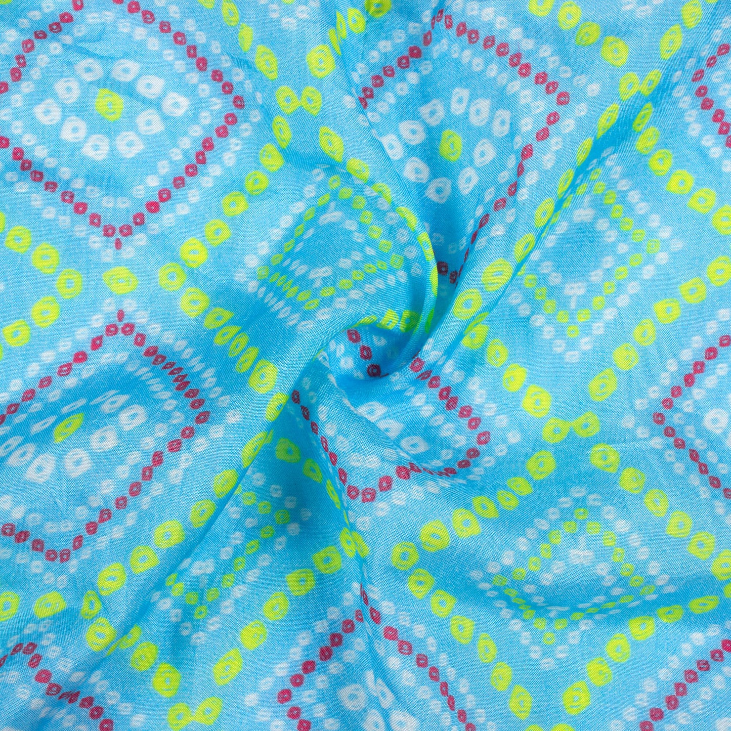 Arctic Blue And Lemon Yellow Bandhani Pattern Digital Print Viscose Muslin Fabric