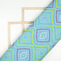 Arctic Blue And Lemon Yellow Bandhanii Pattern Digital Print Viscose Muslin Fabric