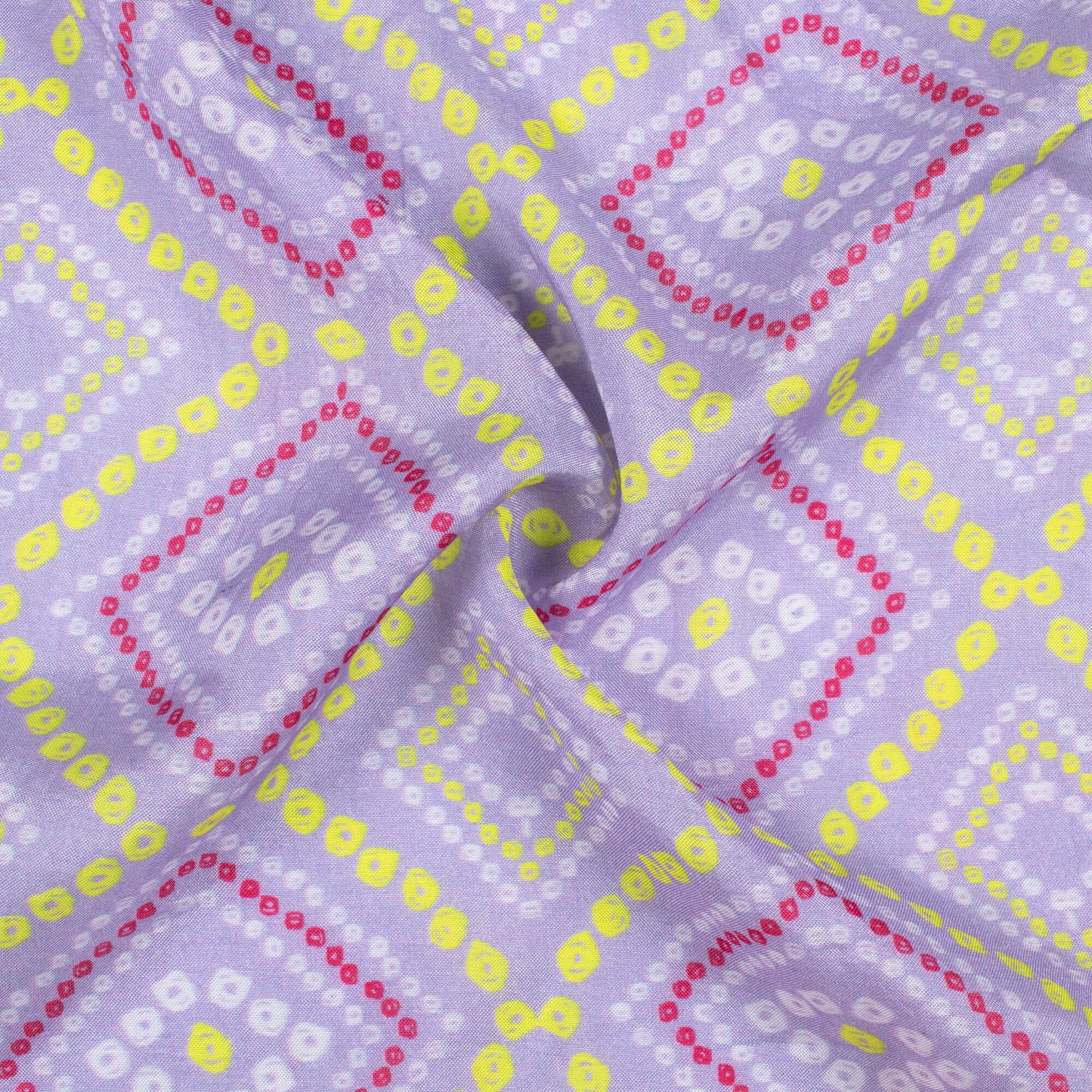 Heather Purple And Lemon Yellow Bandhani Pattern Digital Print Viscose Muslin Fabric