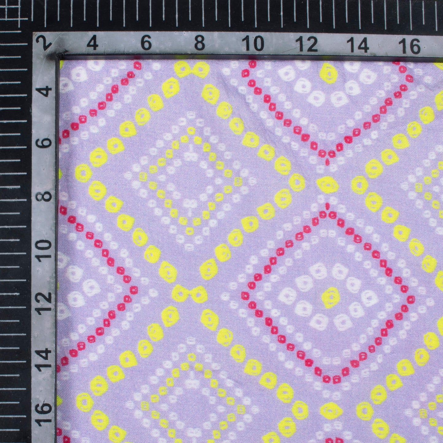 Heather Purple And Lemon Yellow Bandhani Pattern Digital Print Viscose Muslin Fabric