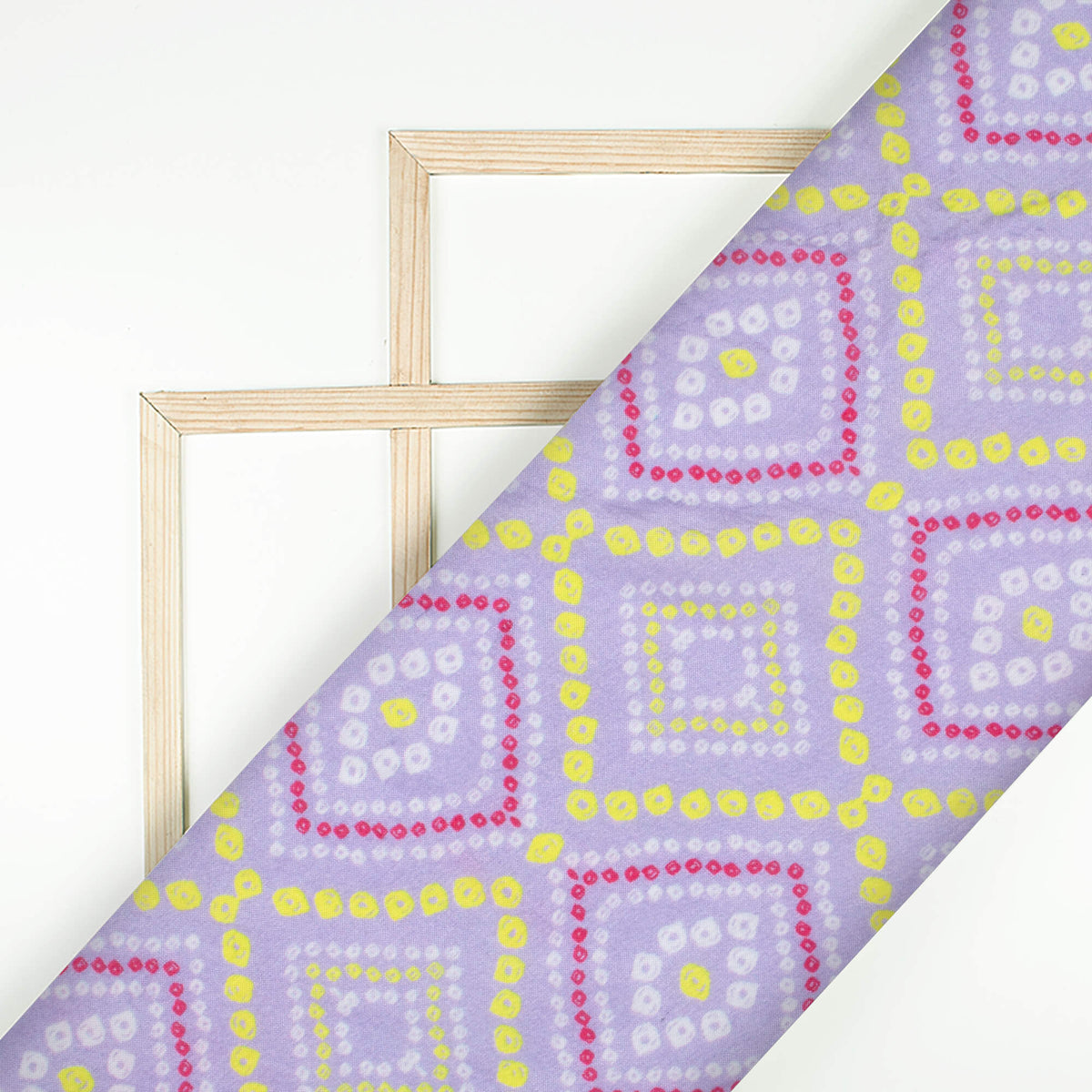 Heather Purple And Lemon Yellow Bandhani Pattern Digital Print Viscose Muslin Fabric