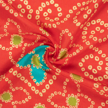 Vermilion Red And Cream Bandhanii Pattern Digital Print Viscose Muslin Fabric