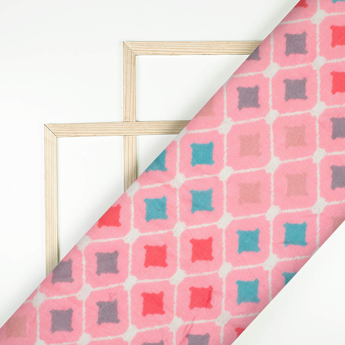 Taffy Pink And Grey Traditional Pattern Digital Print Viscose Muslin Fabric