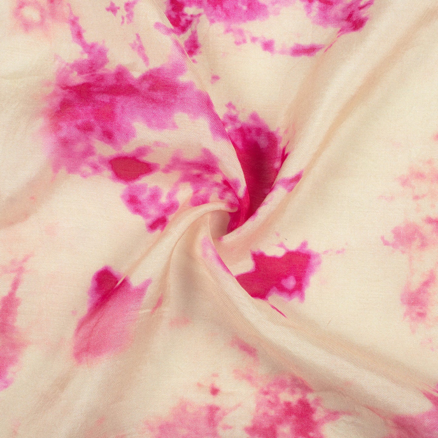 Cream And Dark Pink Tie & Dye Pattern Digital Print Viscose Muslin Fabric