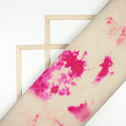 Cream And Dark Pink Tye And Dye Pattern Digital Print Viscose Muslin Fabric