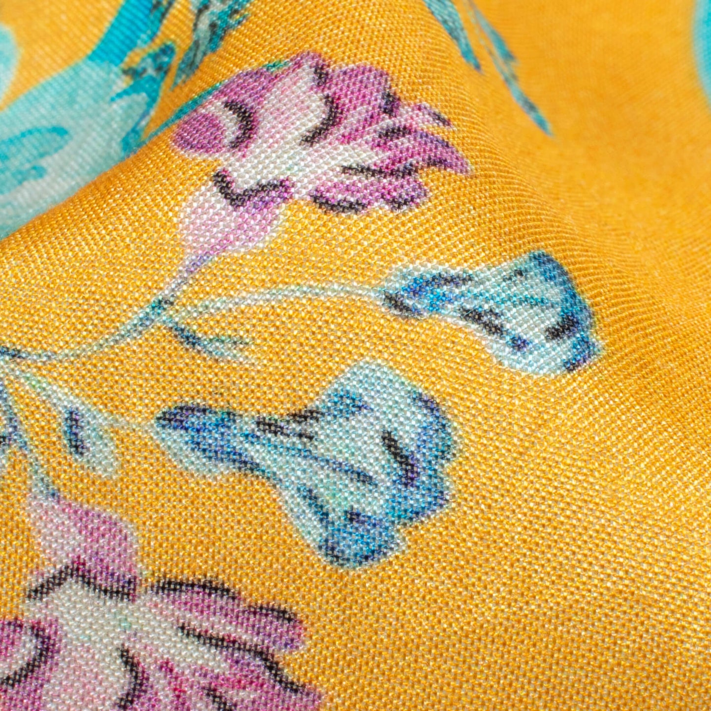 Baby Blue And Honey Yellow Daman Pattern Digital Print Viscose Muslin Fabric